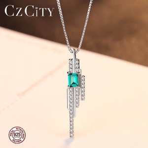 CZCITY vera <span class=keywords><strong>collana</strong></span> di <span class=keywords><strong>topazio</strong></span> verde sintetico 925 in argento Sterling ciondoli collane gioielli da sposa pregiati da donna - Product Image 4