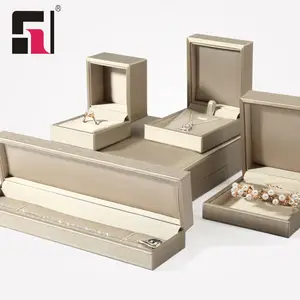 Customized beige luxury packaging box jewelry set leather made great for jewelry display and show
