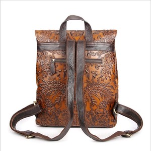 Mochila Vintage de piel auténtica en relieve para mujer, Bolso de piel de vaca de primera capa, mochila de gran capacidad, mochila para ordenador - Product Image 4