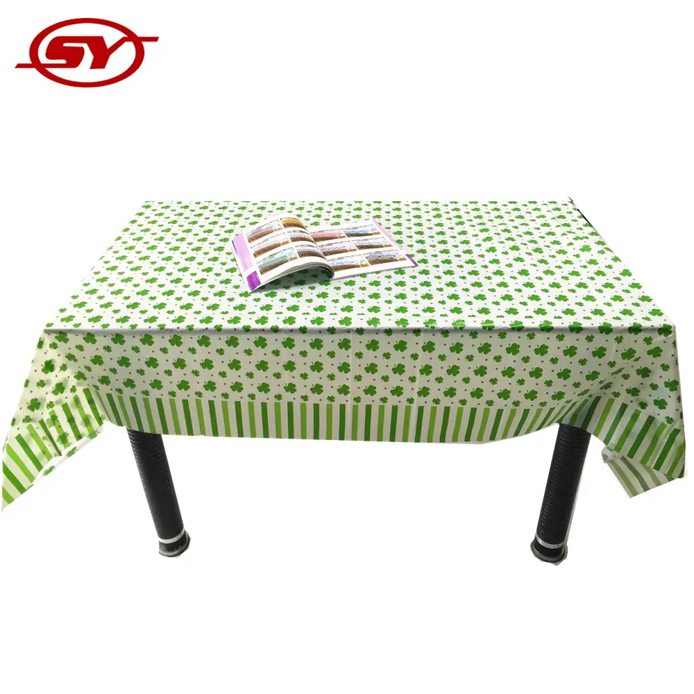 wholesale waterproof printed Green clover vinyl plastic tablecloth