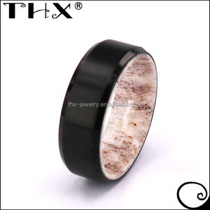 Flat Beveled <strong>Profile</strong> <strong>Ring</strong> Armor Included Black Titanium <strong>Ring</strong> Wedding Band Antler Horn <strong>Ring</strong> - Product Image 2