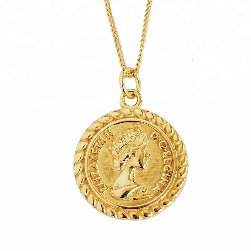 Antique jewelry gold plated queen elizabeth coin pendant necklace