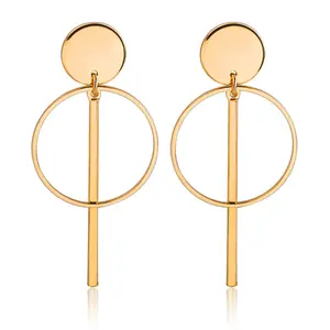 Fashion Long Style Stick Round Disc Tassel Simple Fashion Women's Hoop Earrings