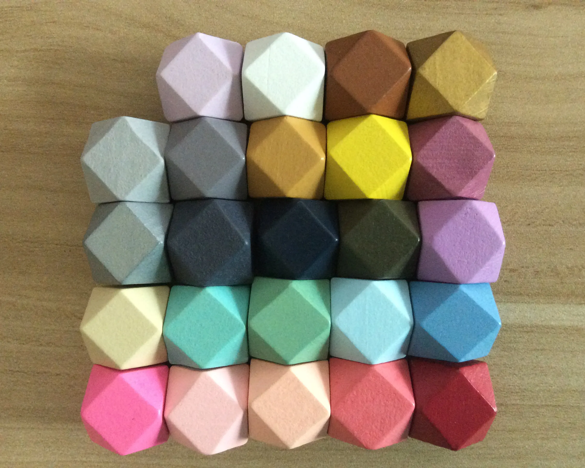 Large 20MM Painted Hexagon Wooden Beads For Baby DIY Sensory Jewelry Accessories Making