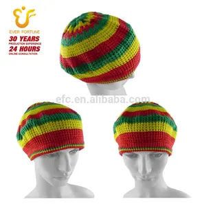 Moda Unisex berretto Reggae giamaicano cappello Rasta polsino lavorato a maglia berretto arcobaleno Toque cappelli personalizzati inverno caldo striscia giamaica