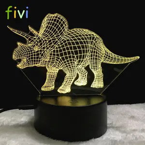 Lámpara de escritorio con luces LED de dinosaurio 3D, luz nocturna óptica con USB, 7 colores