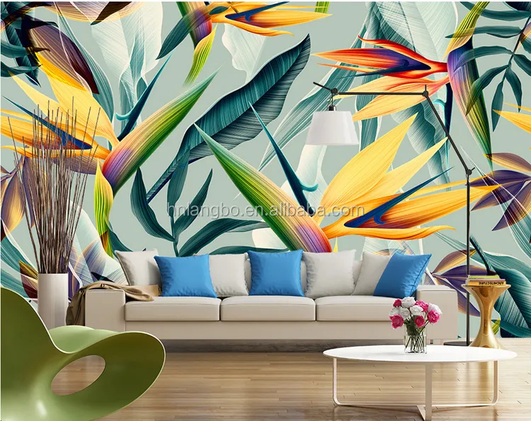 3D stereo Hand-Painted tropical jungle colorful leaf mural bedroom Hotel themed restaurant wallpaper mural