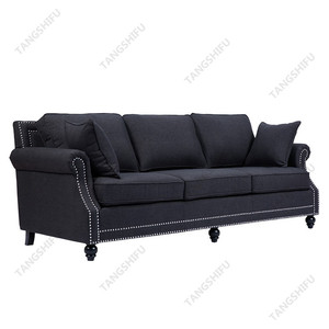 <span class=keywords><strong>Divano</strong></span> Lungo Cranston Imbottito in Tessuto di Lino <span class=keywords><strong>Nero</strong></span> per <span class=keywords><strong>Soggiorno</strong></span> - Product Image 4