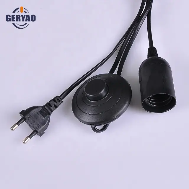 Professional Factory Europe type Eu 2 pin round plug wire foot switch E27 lamp holder cord assembly