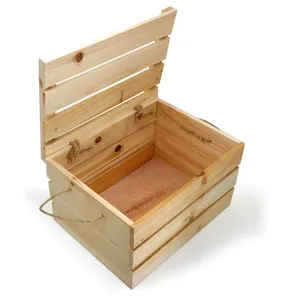 China wooden factory handmade cheap natural wooden crate with lid