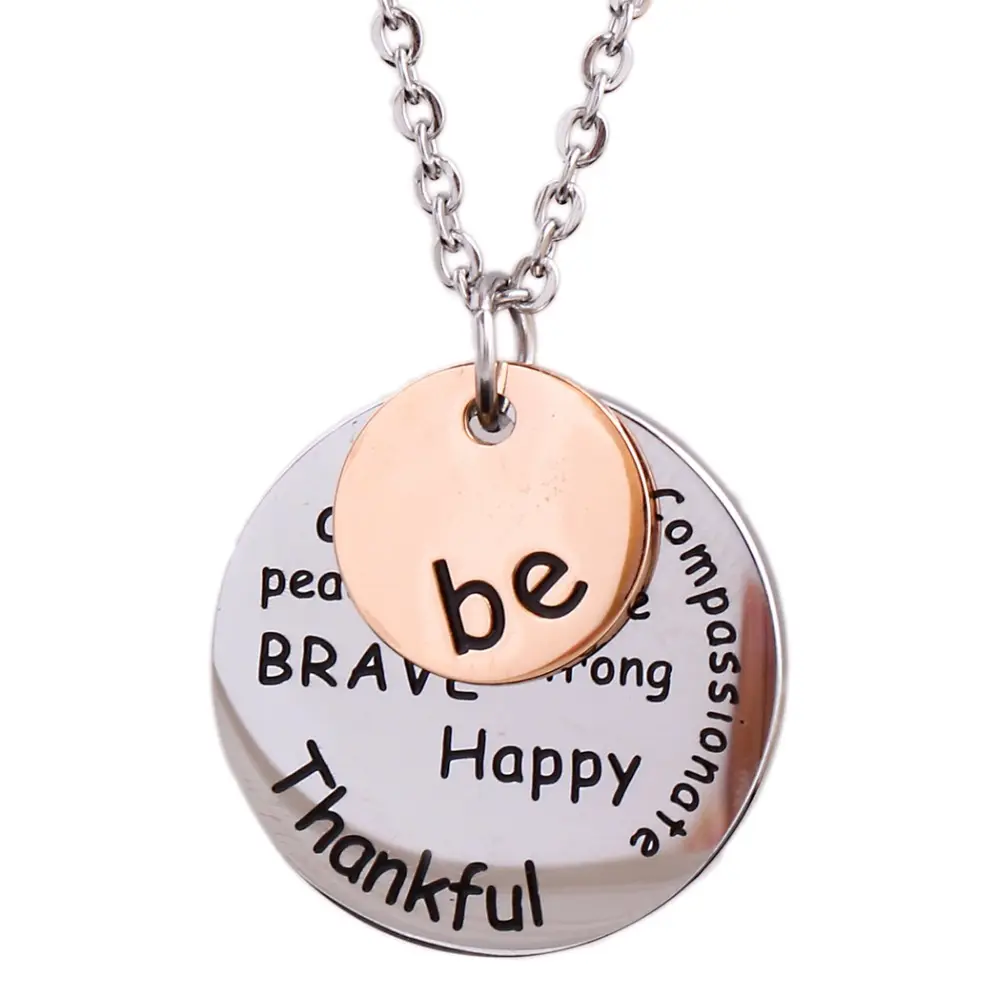 Новый стиль колье с подвесками Be Happy монета ожерелье с гравировкой Brave слова благодарности ожерелье