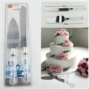 सबसे अच्छा बेच उत्पादों 2 पैक सेट स्टेनलेस स्टील प्लास्टिक जन्मदिन की पार्टी शादी चाकू और केक सर्वर सेट