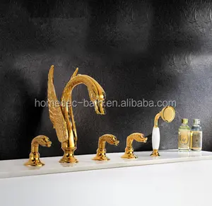 Torneira banheira de cisne, torneira tripla banhada a ouro, cachoeira generalizada, torneira da banheira