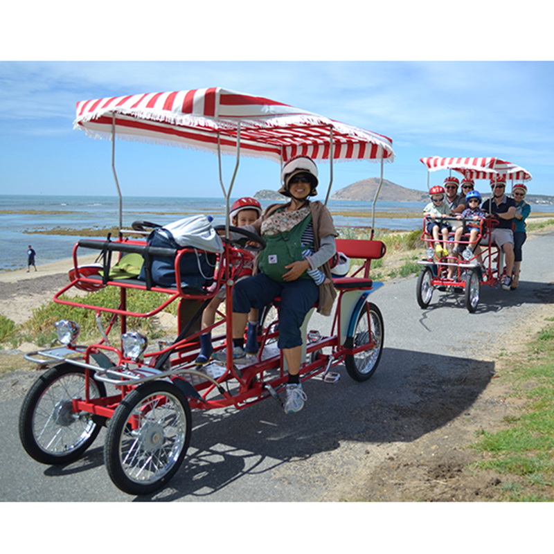 Pedal adulto vermelho quatro rodas tandem 4 pessoas, surrey bicicleta para alugar