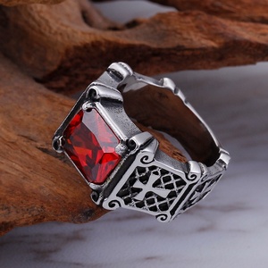 <strong>Men's</strong> Retro Silver Square Gemstone <strong>Ring</strong> Stainless Steel Fashion Jewelry with <strong>Ruby</strong> Zircon Casting <strong>Ring</strong> - Product Image 3