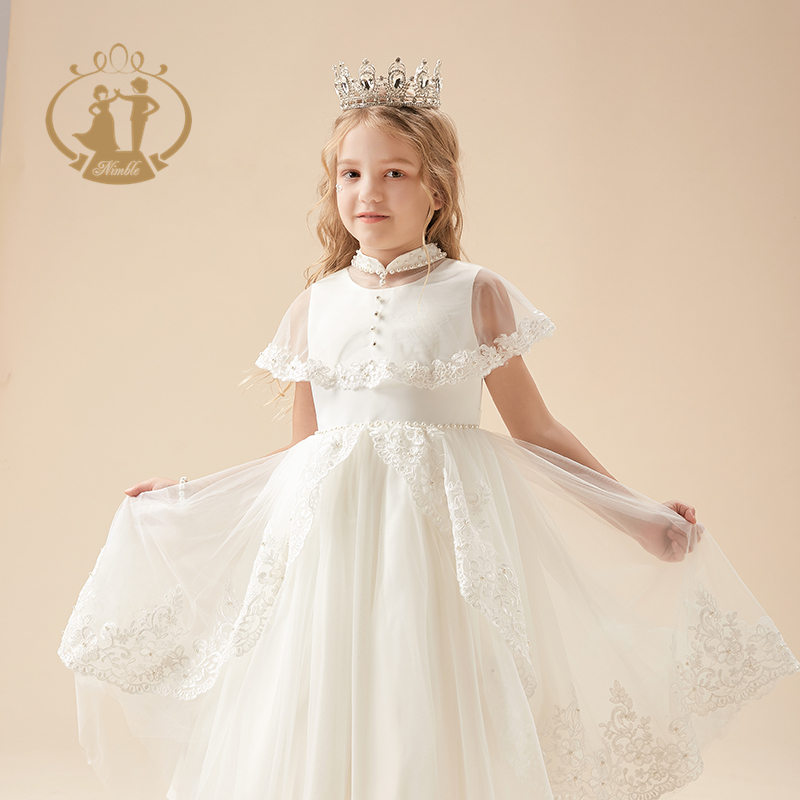 Роскошная стильная юбка с цветочной аппликацией Nimble, цельная детская одежда для вечеринки, свадьбы, банкета, летние платья 4-12 лет