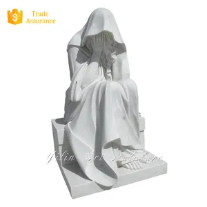 화이트 스톤 대리석 슬픈 앉아 여자 동상 조각 YL-R387