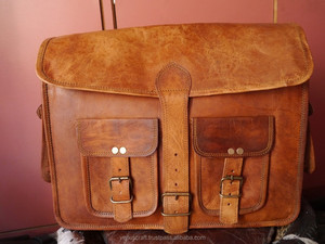 Handmade Vintage Brown Genuine Leather <b>Briefcase</b> Double Pocket <b>Laptop</b> Crossbody Messenger Shoulder <b>Bag</b> Zipper Closure Waterproof - Product Image 3