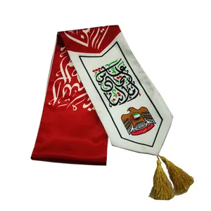 运动纪念品廉价促销圣诞老人阿联酋印花围巾与流苏阿联酋国庆节丝绸围巾