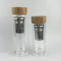 Bouteille à thé en verre à double paroi en bambou naturel avec infuseur, pour infusion froide de fruits et café, gobelet de voyage 350ml 450ml 500ml