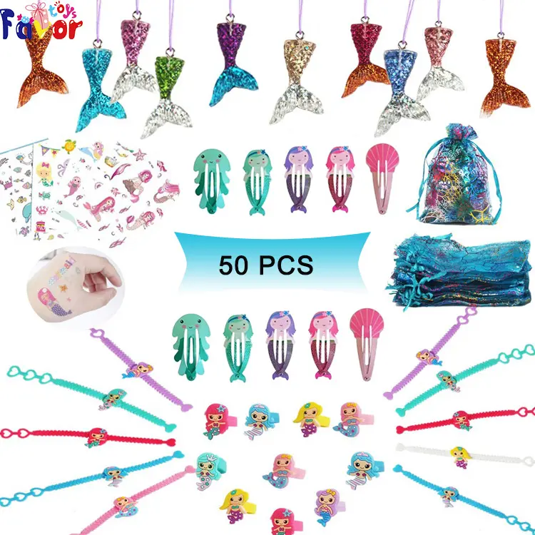 Hot Selling 50 Packs Mermaid Thema Feestartikelen Speelgoed Assortiment Mermaid Party Benodigdheden Voor Meisjes Verjaardag