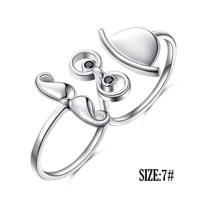 Anillo de Dos Dedos de Plata de Ley 925 con Diseño Divertido de Sombrero, Gafas y <span class=keywords><strong>Bigote</strong></span> para <span class=keywords><strong>Mujer</strong></span> - Product Image 3