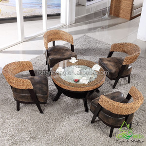 2016 nuevo diseño moderno rattan muebles de jacinto de agua tienda de café de madera - Product Image 5