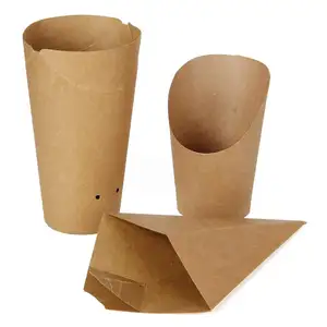 Papier scoop cup, Kraft frieten cup, gedrukt papier frieten kegel
