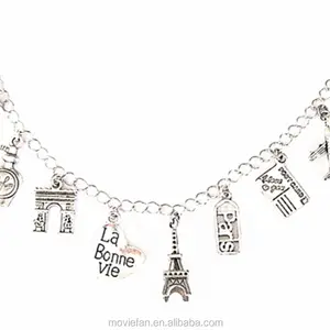 Pulseira inspirada em paris, pulseira torre eiffel amor viagem charme tom prata