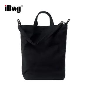 High Quality Eco Friendly Women Classic Everyday Black Canvas Cotton Tote Bag Custom Print Duck Bag