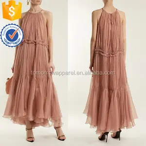 Nouveau Rose En Soie Sans Manches À Volants D'été Midi Quotidien Robe Fabrication En Gros Mode Femmes Vêtements (TA0140D)