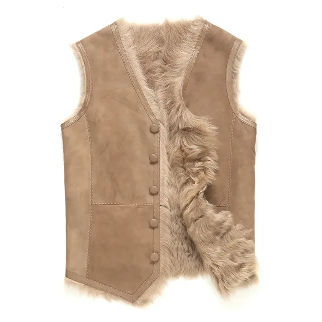 New popular design genuine fur ladies leather waistcoat short style sheepskin women vest