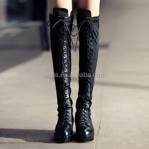 <span class=keywords><strong>Bottes</strong></span> longues à lacets en cuir véritable de style militaire sexy de qualité supérieure 2015 pour femmes, <span class=keywords><strong>bottes</strong></span> gladiateur à lacets longues jusqu'au genou CP6705 - Product Image 2