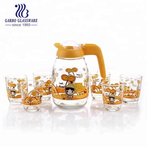 Trung Quốc Bán Chạy 7 Cái Dễ Thương In Ấn Thiết Kế Nước Uống Jug Set 1 Cái Bình 6 Cái Ly Thủy Tinh Nước Lạnh Trà Thủy Tinh Jug Bộ - Product Image 3