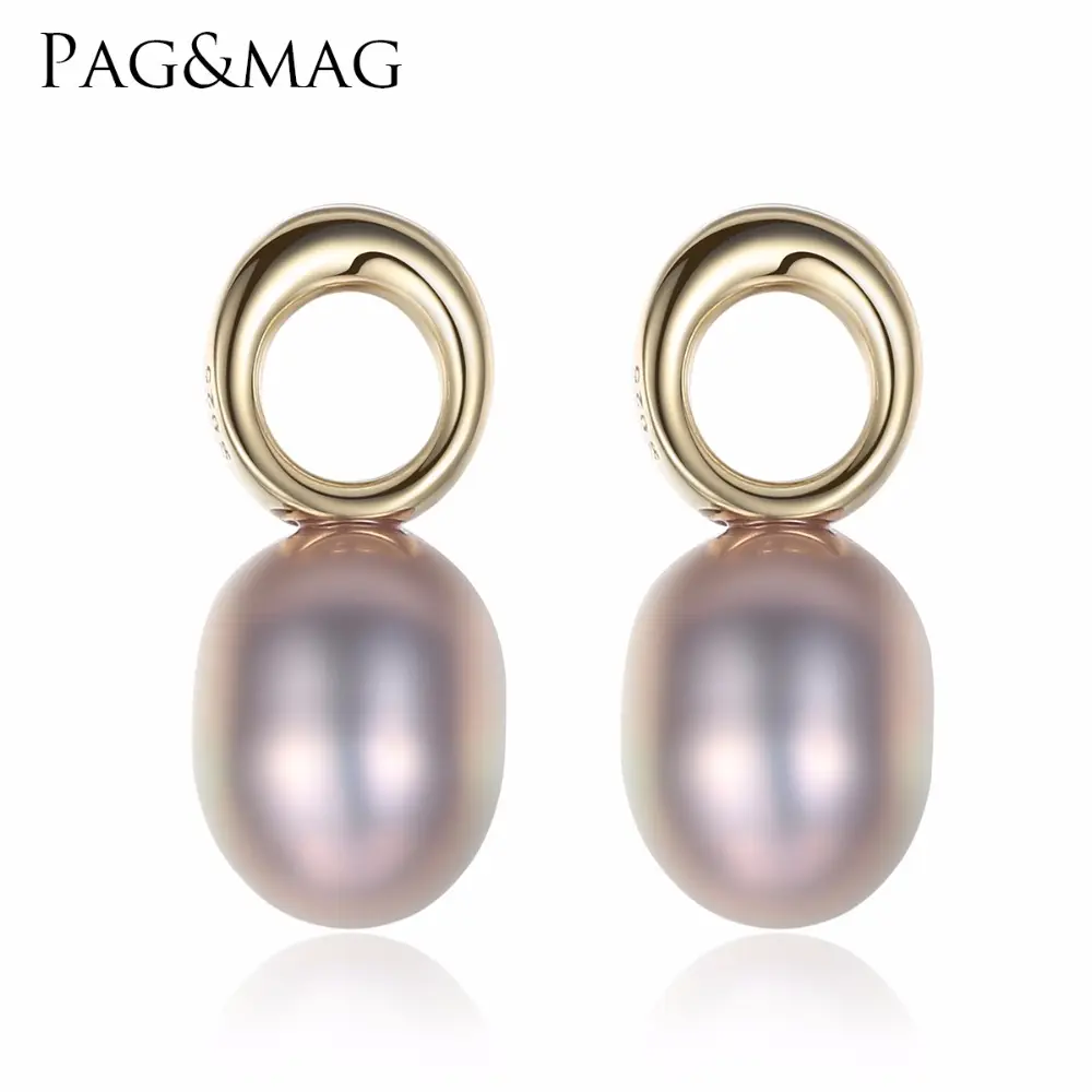 Pag & Mag Fantasia 8mm-9mm Perle D'acqua Dolce della perla & 925 Sterling Silver Hoop Orecchino Della Vite Prigioniera Per Regalo delle donne Del Partito