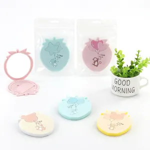 Best selling portable plastic strawberry shape foldable makeup pocket mirror with comb