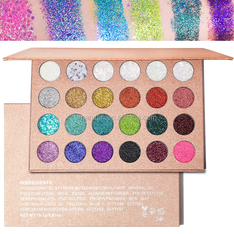 Sombra de ojos de diamante personalizada sin logotipo, paleta de sombra de ojos de 24 colores, brillo, maquillaje