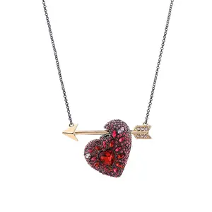 xl01364b Ruby Heart Cupid's Arrow Crystal Gold Necklace for Valentine's Day