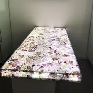 Hotel decorative translucent stone dining table top, back lit amethyst bar