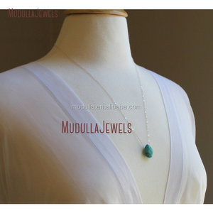 NM11593 Teardrop Pendant Necklace with Turquoise Briolette <strong>Charm</strong> <strong>Silver</strong> or Gold Plated Link Chain for Bridesmaids - Product Image 6