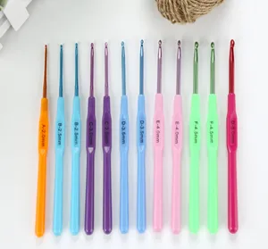 Handle Crochet Hooks Hot Style 12PCS Plastic Handle Aluminum Crochet Hook Candy Color Aluminum Crochet Hook