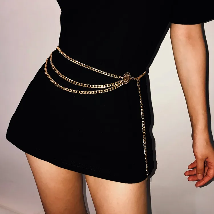 Ceinture pour femmes, accessoire de mode à chaîne étroite en métal doré, taille haute, avec franges, nouvelle collection