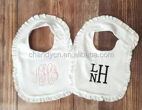 Monogram Soild Plain Color Cotton Ruffle Baby Bib And Burp Cloth Set