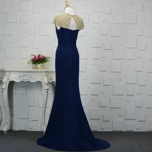 Donanma/bordo saten boncuklu kristal kısa kollu Mermaid renk kombinasyonu abiye 2018 moda Custom Made akşam elbise