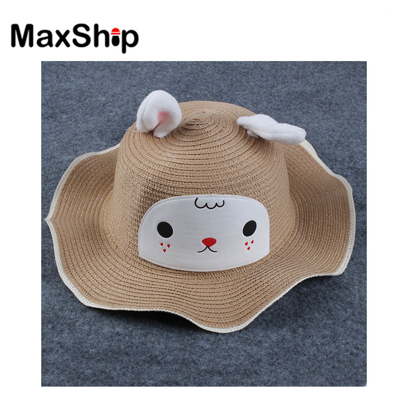 New Style Baby Hats Soft Animal Paper Straw Bunny Ear Hat