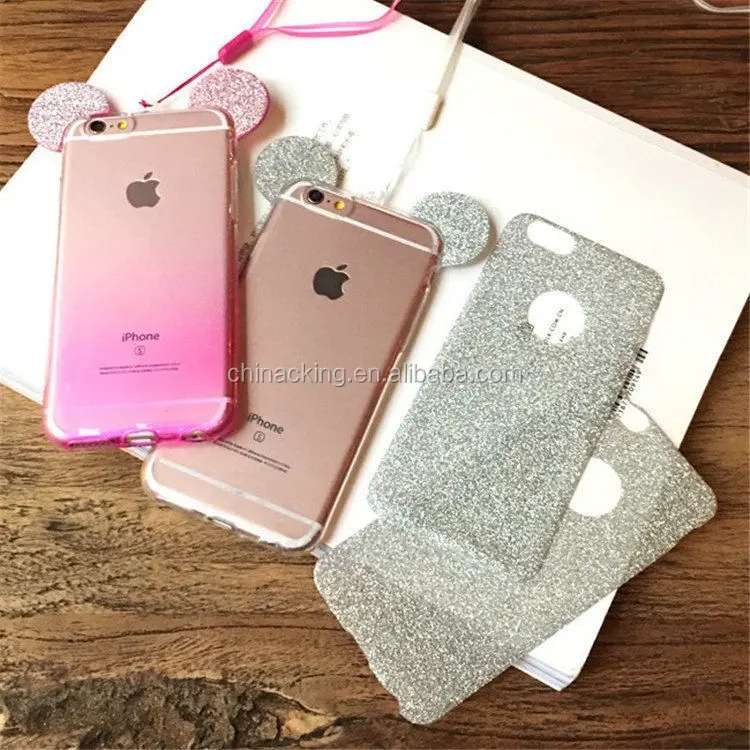 New 3D Mickey Minnie Mouse Ears TPU Glitter Gradient Case For IPhone 7 8 Plus X XS XR XS MAX With Hang Rope Phone Cover Coque