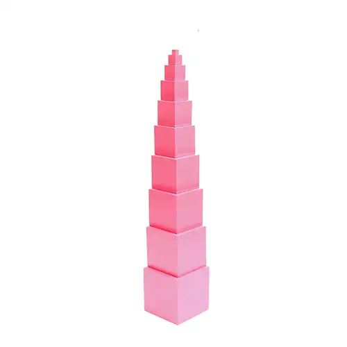 Torre de madeira sensorial educacional montessori, materiais clássicos, brinquedos rosa