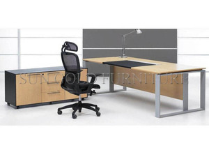 Modern büro <span class=keywords><strong>partner</strong></span> schreibtisch mit glas top, büro schreibtisch mit metall bein design - Product Image 2