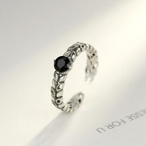CZCITY retrò <span class=keywords><strong>925</strong></span> aperto a forma di foglia anello gioielli in <span class=keywords><strong>argento</strong></span> Sterling una dimensione Design ragazza anello nero per donna - Product Image 4