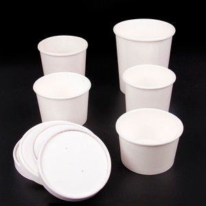 Bol à soupe simple en plastique, bol rond à crème glacée avec couvercles en PP, récipients de crème glacée en papier blanc de 12oz avec couvercle ventilé
